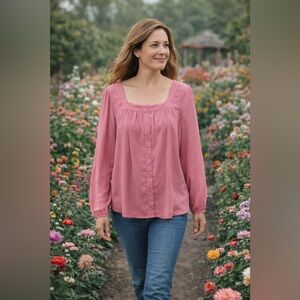 Loft Outlet Womens Blush/Dusty Rose  Square Neck Top Size L Peasant Cottagecore
